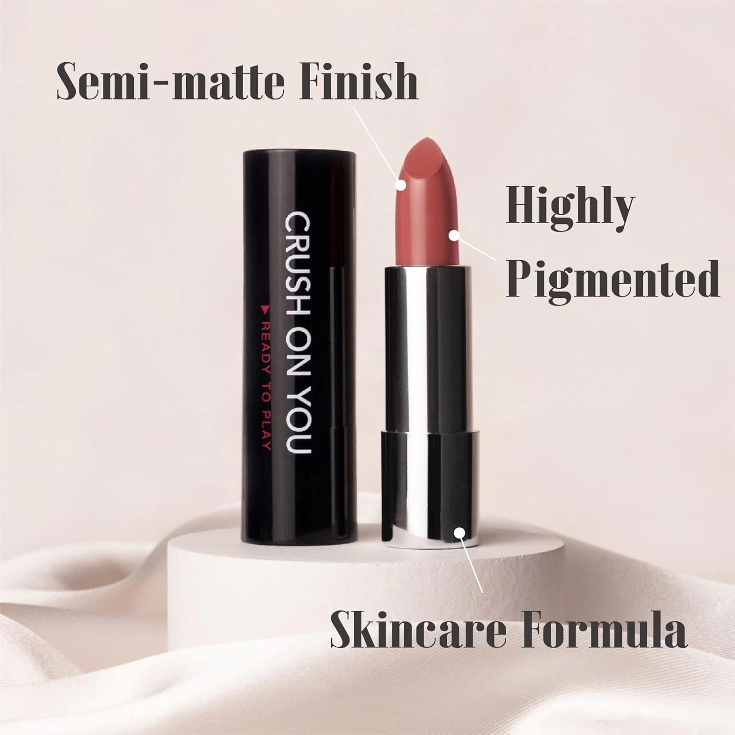 READY TO SHINE Matte Vegan Lipstick with Creamy Satin Finish, Fresh Light Strawberry Lip Color -CRUSH ON YOU (332-So Young)