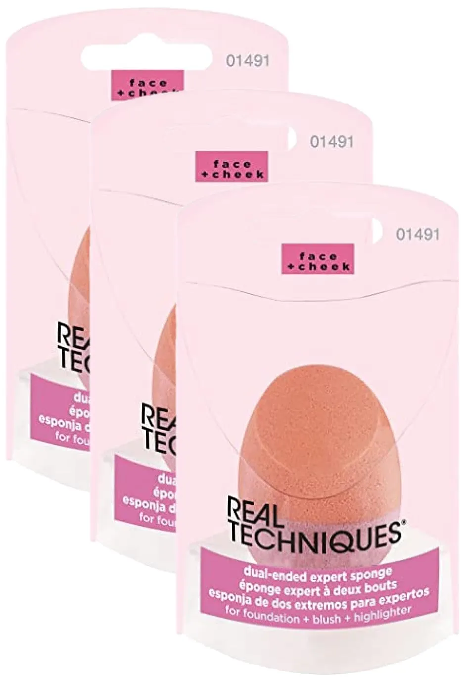 Real Techniques Latex Free Polyurethane Foam Multi Purpose Round Bottom Makeup Sponges Ideal for Blending (Packaging May Vary) Dual-ended Expert Sponge, 1 Count (Pack of 3)