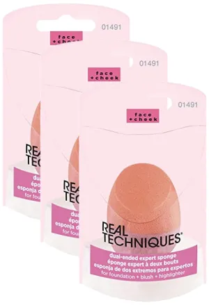 Real Techniques Latex Free Polyurethane Foam Multi Purpose Round Bottom Makeup Sponges Ideal for Blending (Packaging May Vary) Dual-ended Expert Sponge, 1 Count (Pack of 3)