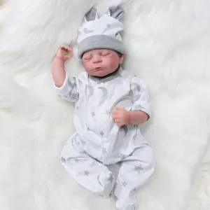 Realistic Reborn Baby Dolls Boy, 18 Inches Realistic Newborn Soft Vinyl Baby Dolls Toy with Stars Moon Clothes, Birthday Baby Doll Gift for Kids Age 3  