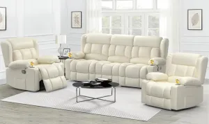 Recliner Sofa Set, Flip Middle Backrest Design PU Leather 3 Seater Reclining Sofa and 2PC Single Recliner Chair, Manual Couches for Living Room (Ivory, PU 3 1 1)