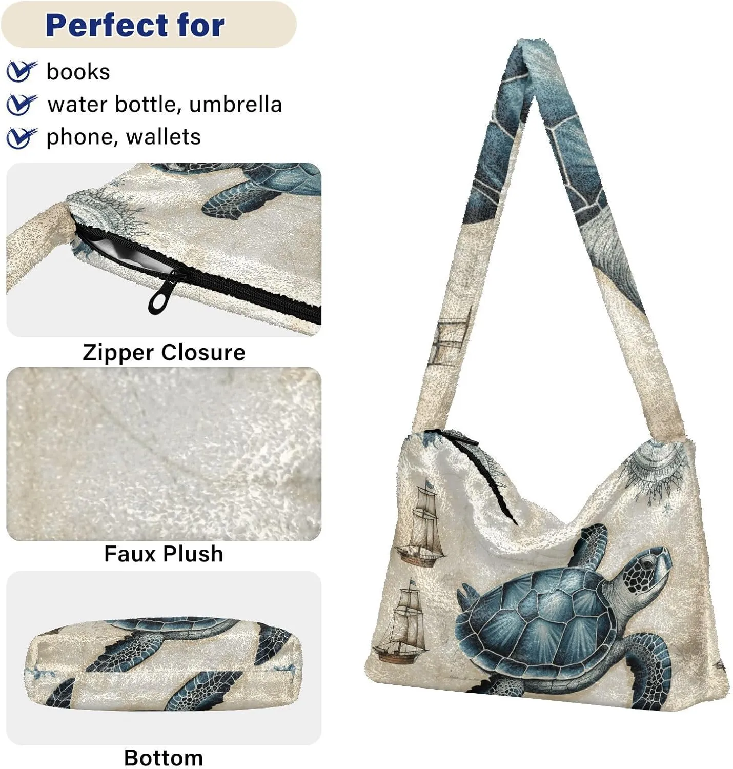 Red Beige Tricolor Premium Gray Watercolor Plush Bag, Women Handbag, Shoulder Handbag Women