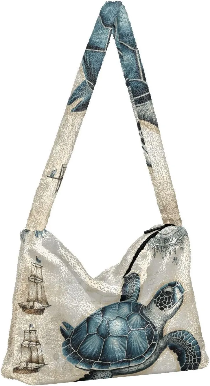 Red Beige Tricolor Premium Gray Watercolor Plush Bag, Women Handbag, Shoulder Handbag Women