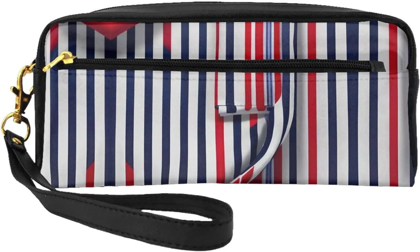 Red Blue White Gray Stripes Print Portable Makeup Bag,Travel-Friendly Design,Versatile Mini Makeup Pouchtion