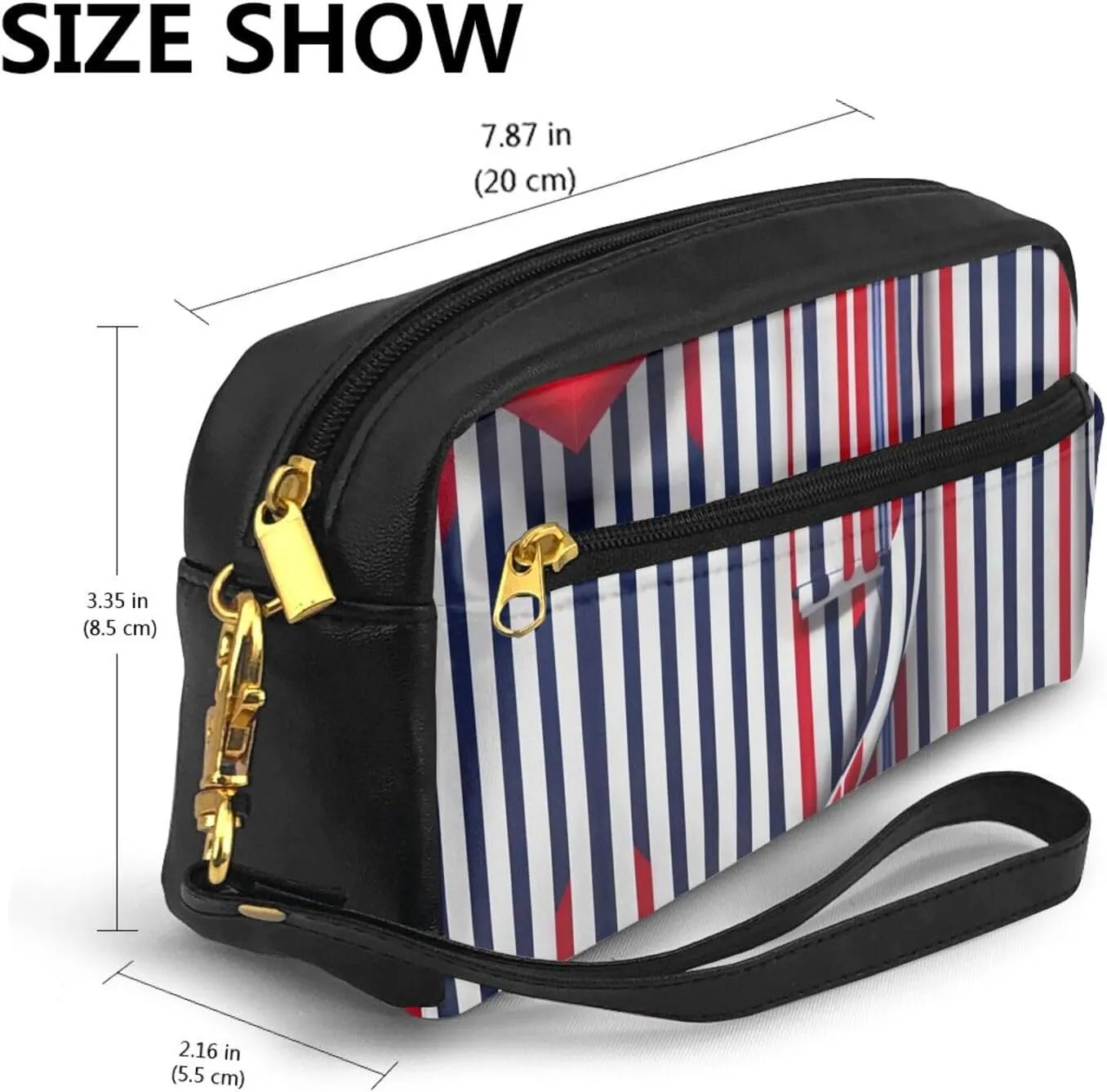 Red Blue White Gray Stripes Print Portable Makeup Bag,Travel-Friendly Design,Versatile Mini Makeup Pouchtion