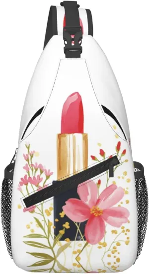 Red Lipstick Flowers Sling Bag For Men Crossbody Backpack,Women Shoulder Bag For Travel Sport