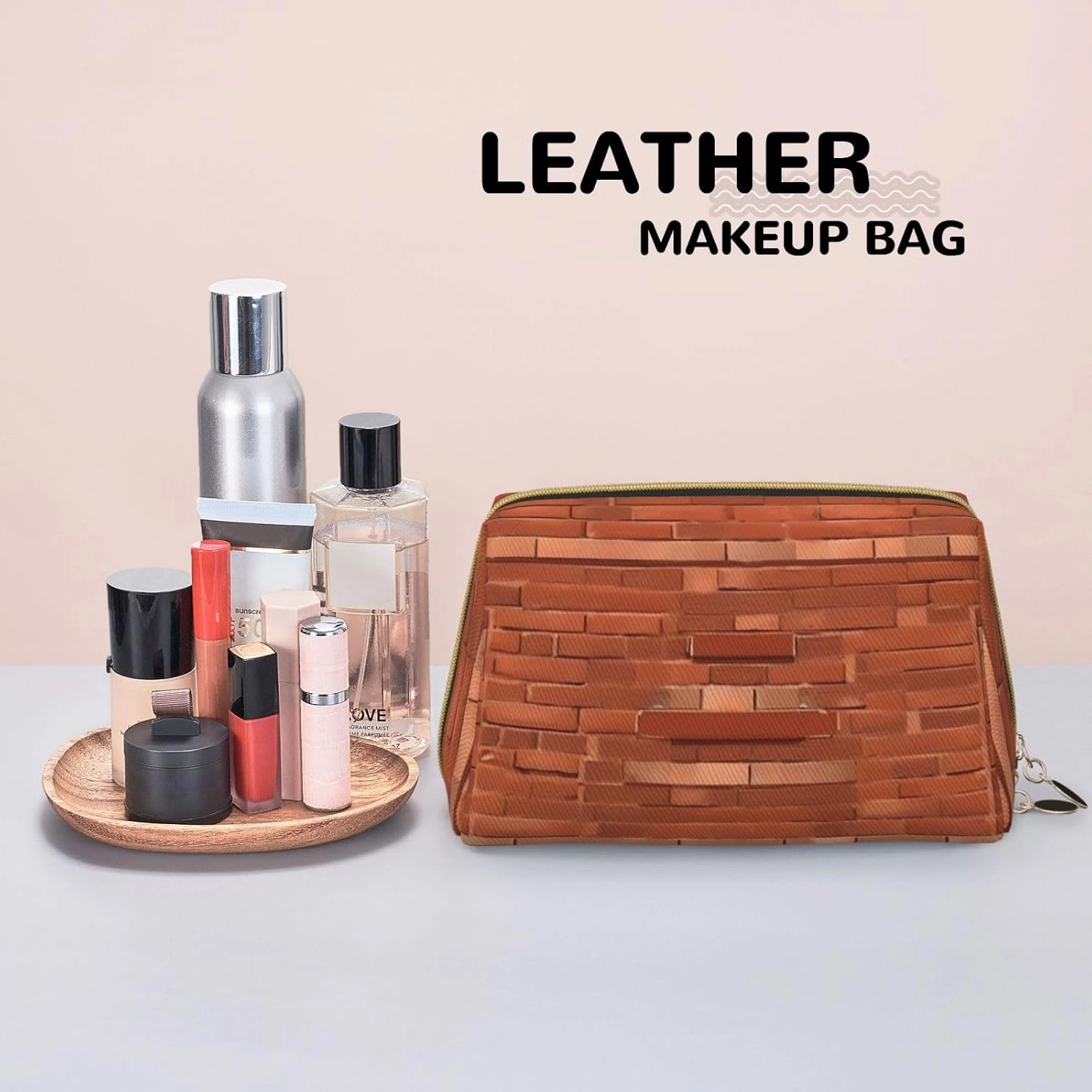Red Brick Wall Texture Toiletry Pouch, Travel-Friendly Makeup Organizer For Makeup Brushes, Lipsticks