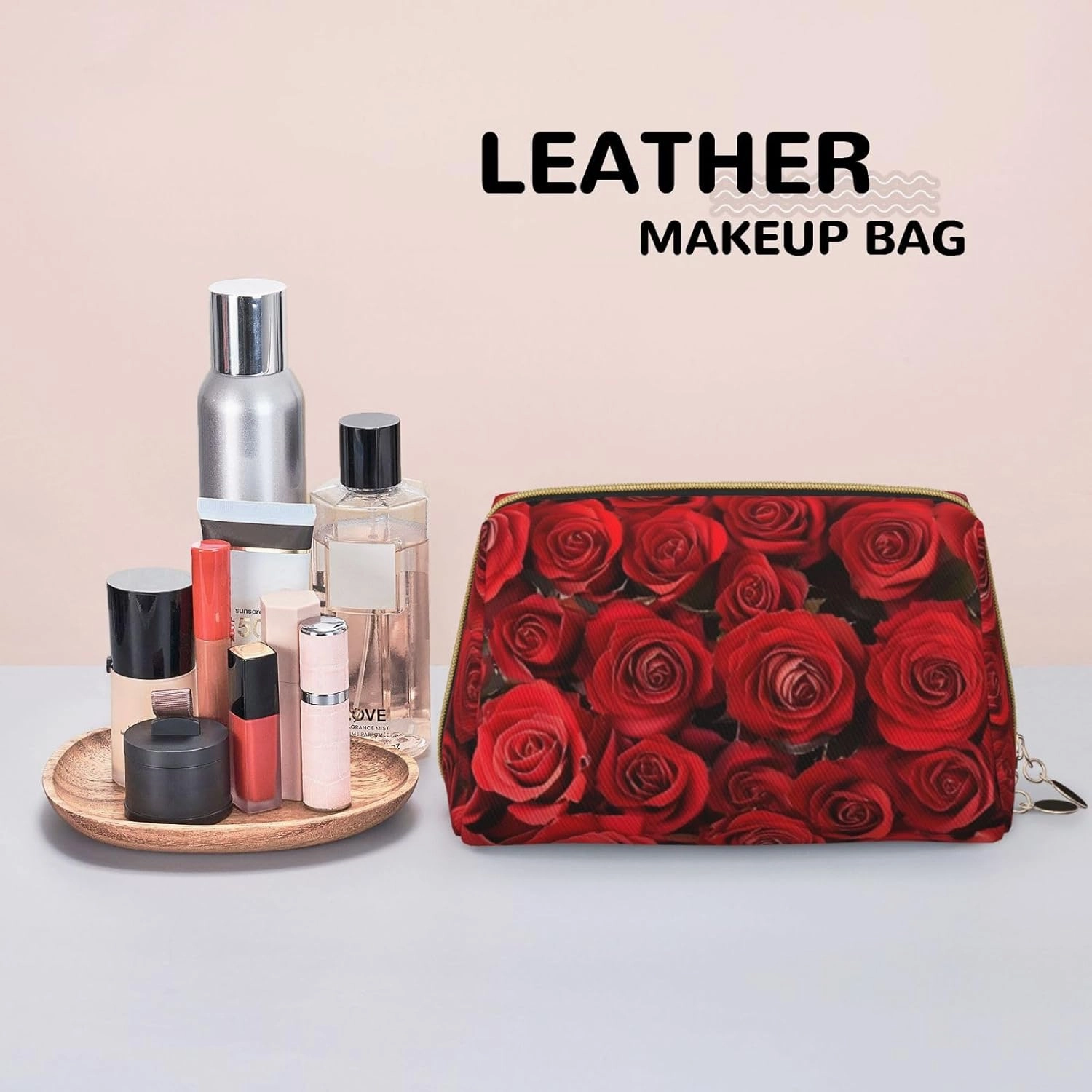 Red Rose Toiletry Pouch, Travel-Friendly Makeup Organizer For Makeup Brushes, Lipsticks
