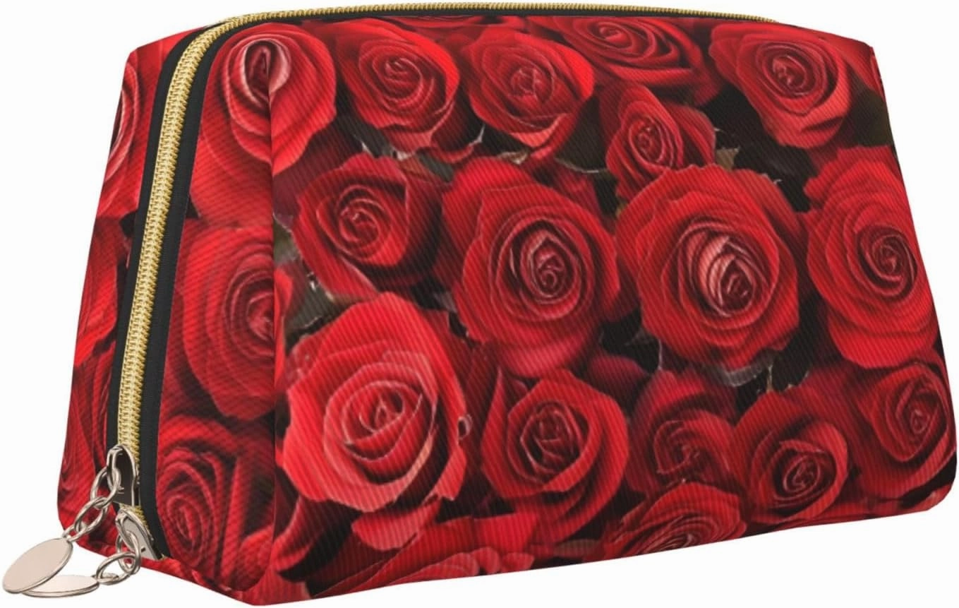 Red Rose Toiletry Pouch, Travel-Friendly Makeup Organizer For Makeup Brushes, Lipsticks