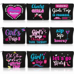 Reginary 9 Pcs Neon Girls Trip Gifts Favors Girls Trip Makeup Bags Toiletry Cosmetic Bag Bestie Friendship Gifts for Women Christmas Wedding Bachelorette Mother's Day Party Favors