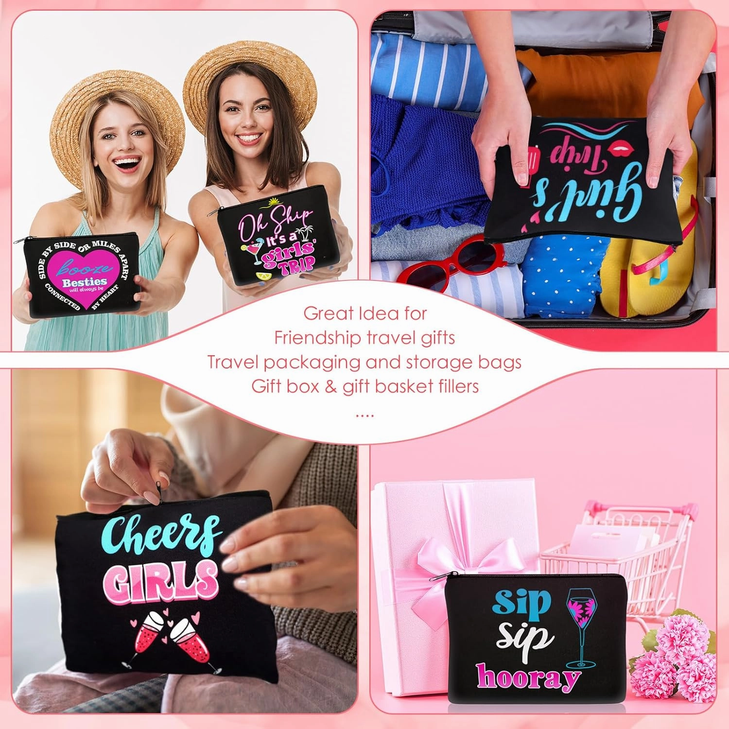 Reginary 9 Pcs Neon Girls Trip Gifts Favors Girls Trip Makeup Bags Toiletry Cosmetic Bag Bestie Friendship Gifts for Women Christmas Wedding Bachelorette Mother's Day Party Favors