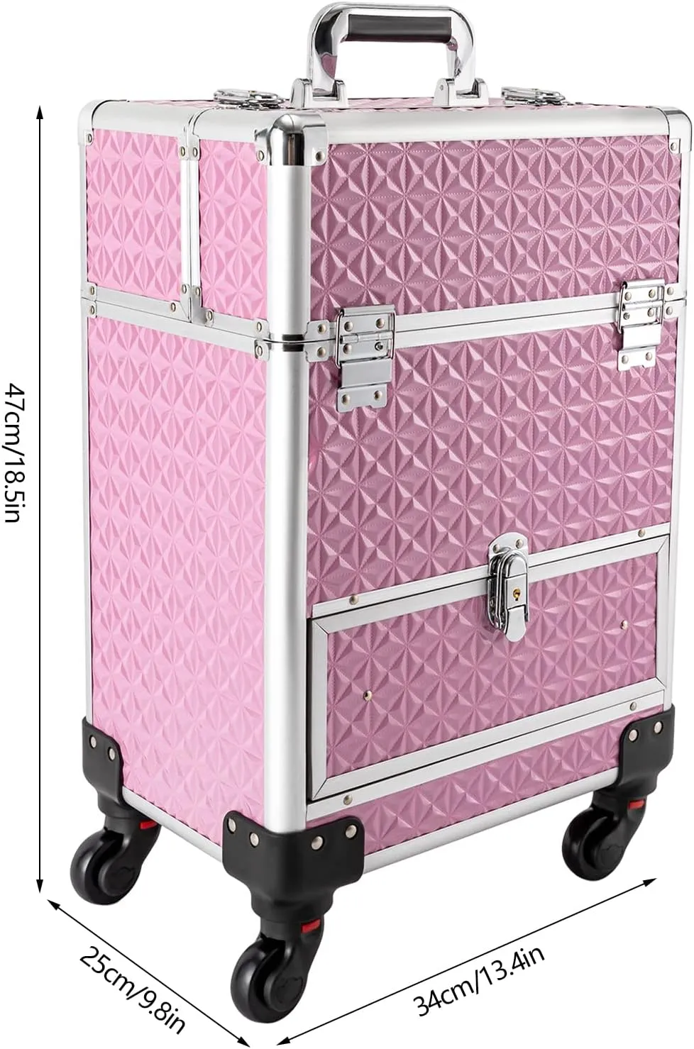 Rolling Makeup Train Case,Professional Makeup Trolley with Drawer,Rolling Nail Case Wheeled Manicure Storage Case for Hair Stylists,Pet Groomers,Makeup Artists (Pink)