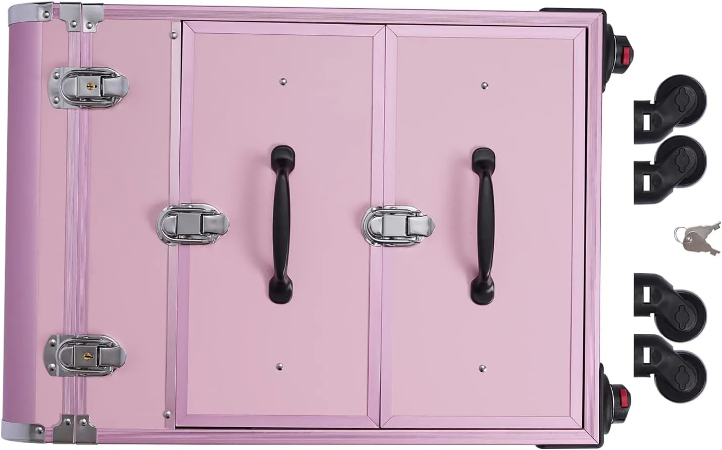 Rolling Makeup Trolley Case with 4 Universal Wheels, Large Cosmetic Trolley with Locks, Make up Bag with dividers, Cosmetics Storage Organizer for On The Go Makeup / Nail Art / Hair Styling (Pink)