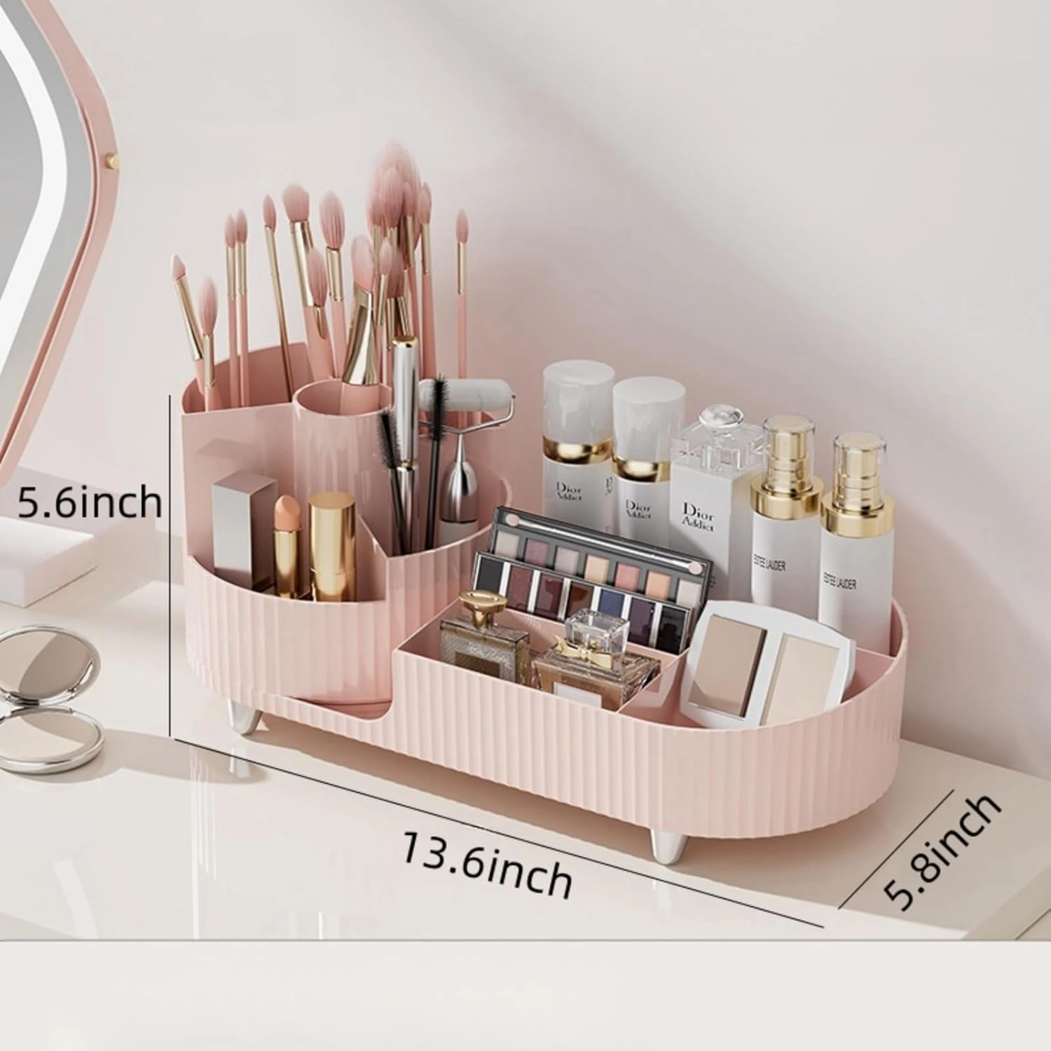 Rotating makeup organizer,Large Capacity Cosmetic Display Case, easy to hold all of your makeup products, at least 20 makeup brushes/eyeliner,10 lipsticks,8 skincare products(Pink)