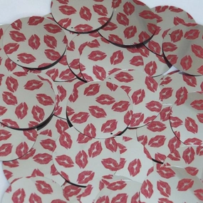 Round Sequin 1.5" Red Lips Kiss Lipstick Print Silver Metallic Paillettes