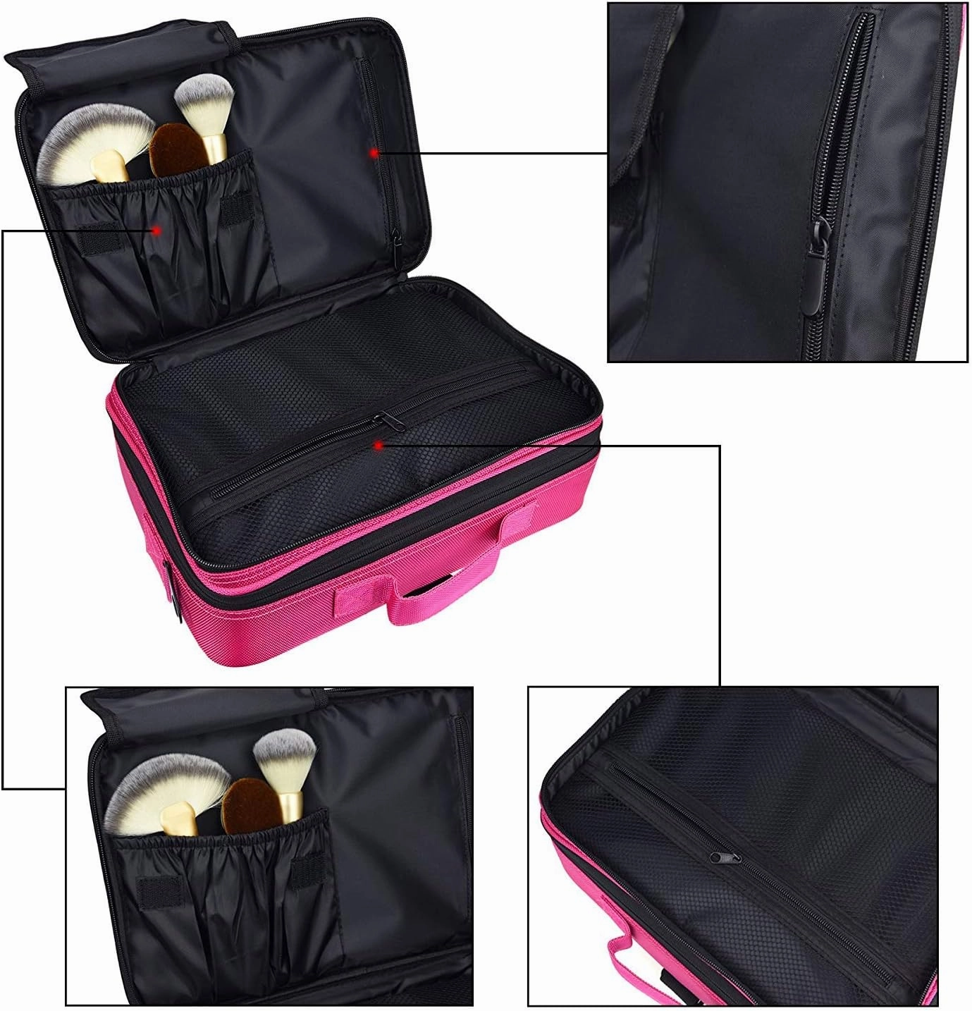 Royal Brands Travel Makeup Case, Hobby Organizer Professional Cosmetic Makeup Bag Organizer Accessories Case Tools (Large (15.5x5x11), Pink)