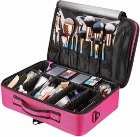 Royal Brands Travel Makeup Organizer Case, Hobby Organizer Professional Cosmetic Makeup Bag Organizer Accessories Case Tools (Medium (13.5x4x9), Pink)