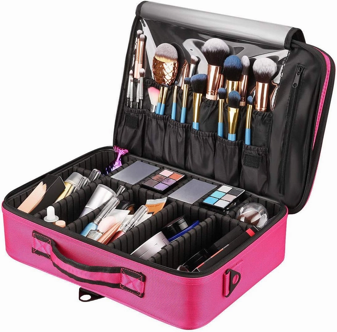 Royal Brands Travel Makeup Organizer Case, Hobby Organizer Professional Cosmetic Makeup Bag Organizer Accessories Case Tools (Medium (13.5x4x9), Pink)