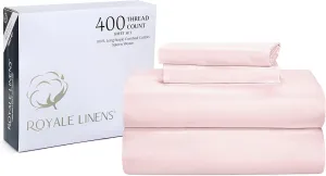 ROYALE LINENS 400 Thread Count 100% American Grown Cotton 4 Piece Sateen Queen Sheet Set - 1 Fitted, 1 Flat Sheet, 2 Pillow case - Pink Bedsheet - Cotton Sheets - (Queen, Kyoto Blush)