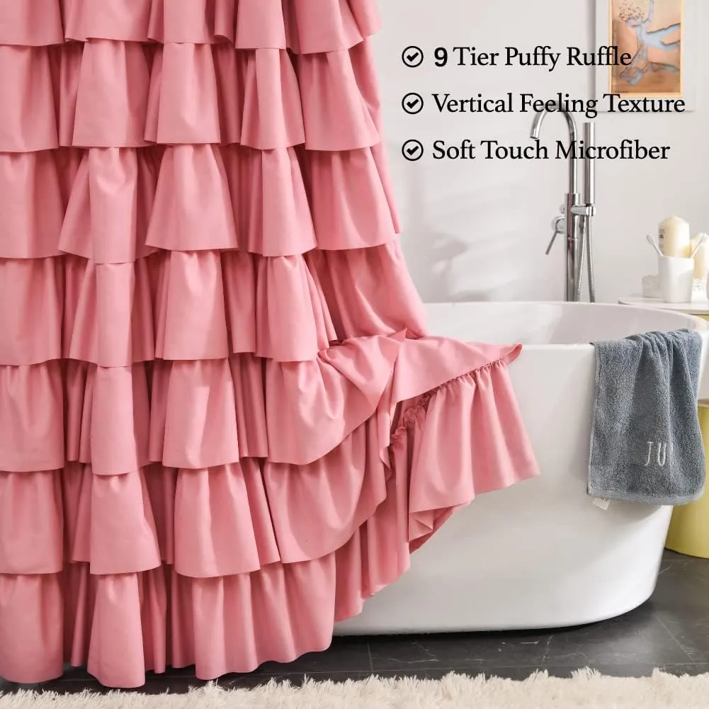 Ruffle Shower Curtain,72-inches Long,Ruffled Bathroom Curtains for The Farm House,Boho Décor Textured,(Blush Pink,72" X 72")