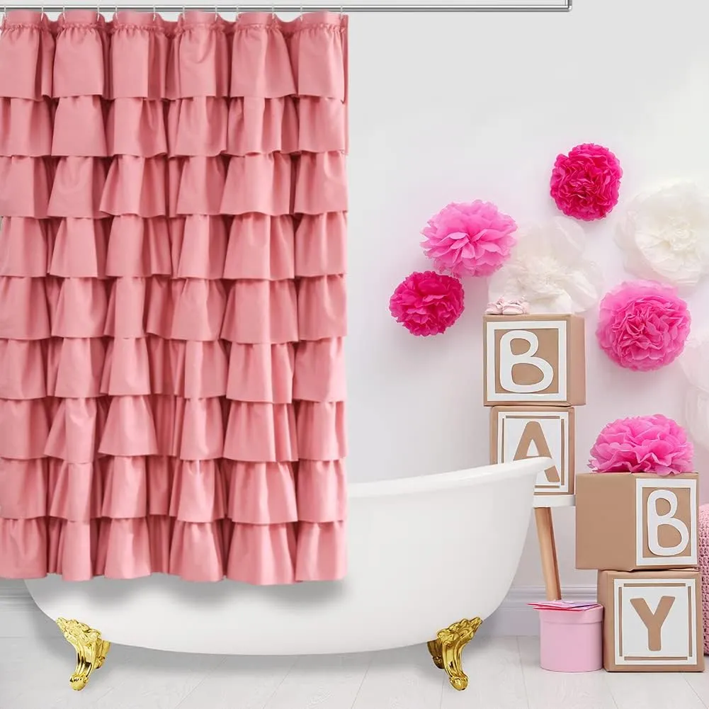 Ruffle Shower Curtain,72-inches Long,Ruffled Bathroom Curtains for The Farm House,Boho Décor Textured,(Blush Pink,72" X 72")