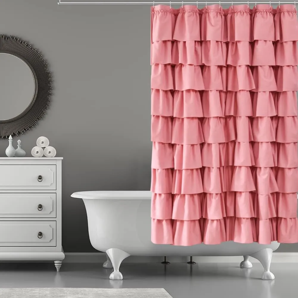 Ruffle Shower Curtain,72-inches Long,Ruffled Bathroom Curtains for The Farm House,Boho Décor Textured,(Blush Pink,72" X 72")