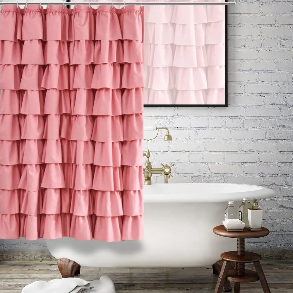 Ruffle Shower Curtain,72-inches Long,Ruffled Bathroom Curtains for The Farm House,Boho Décor Textured,(Blush Pink,72" X 72")