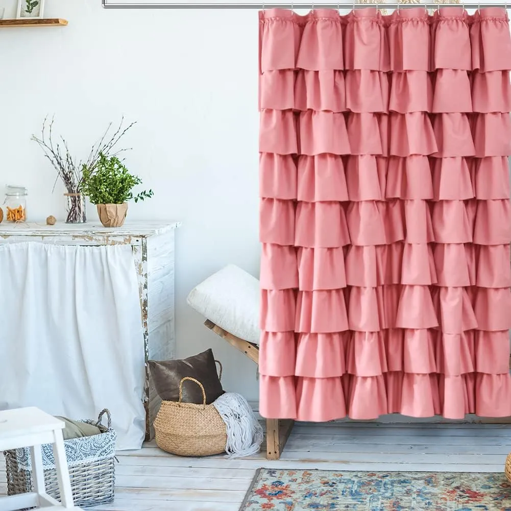 Ruffle Shower Curtain,72-inches Long,Ruffled Bathroom Curtains for The Farm House,Boho Décor Textured,(Blush Pink,72" X 72")
