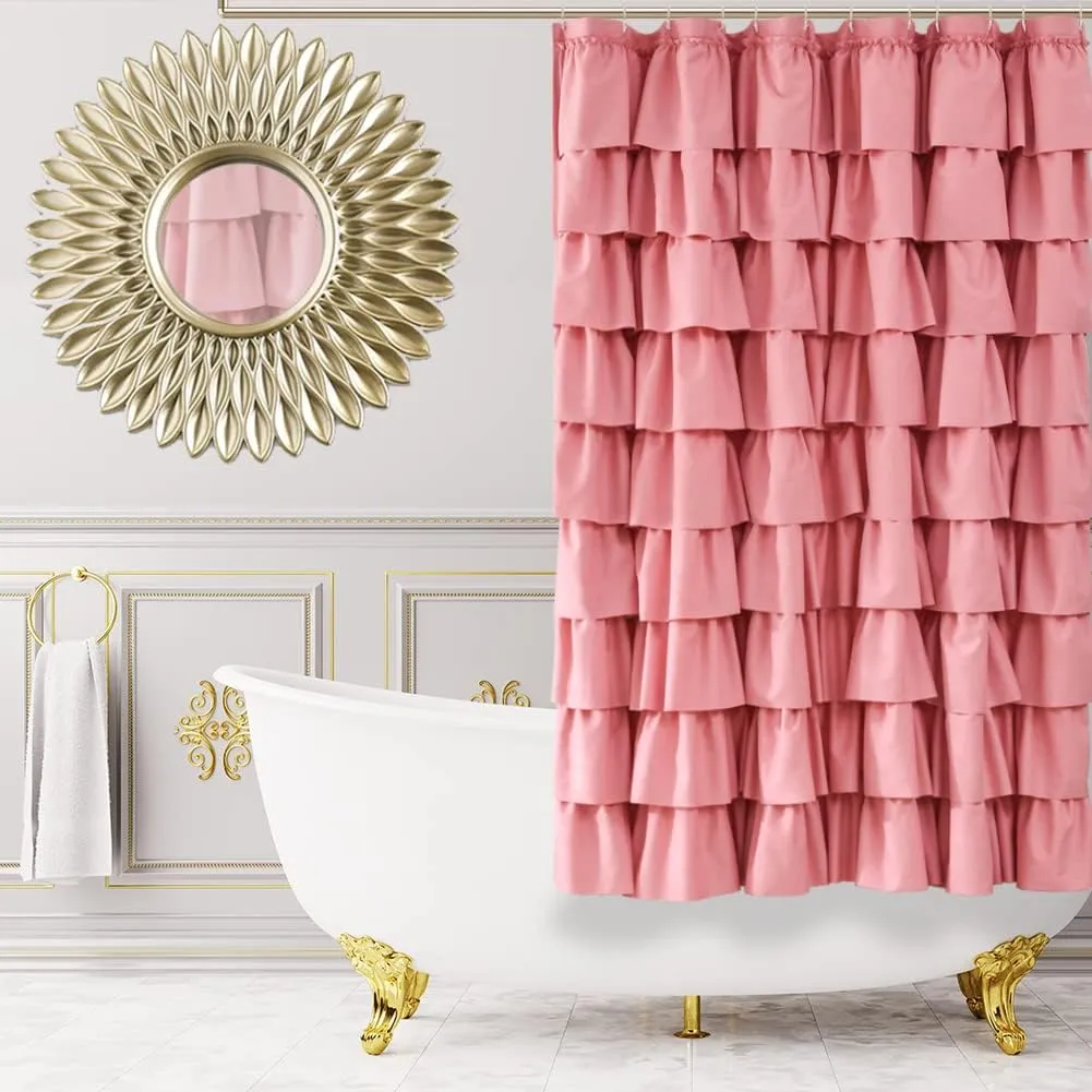 Ruffle Shower Curtain,72-inches Long,Ruffled Bathroom Curtains for The Farm House,Boho Décor Textured,(Blush Pink,72" X 72")