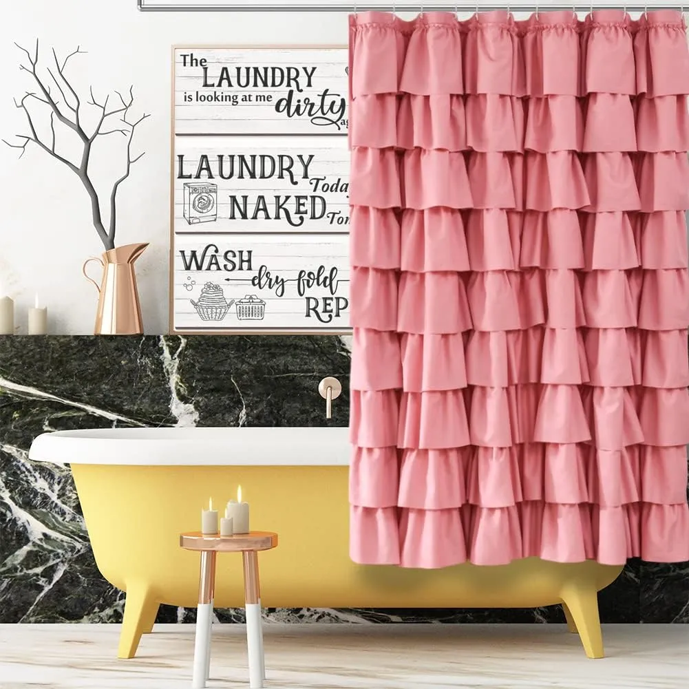 Ruffle Shower Curtain,72-inches Long,Ruffled Bathroom Curtains for The Farm House,Boho Décor Textured,(Blush Pink,72" X 72")