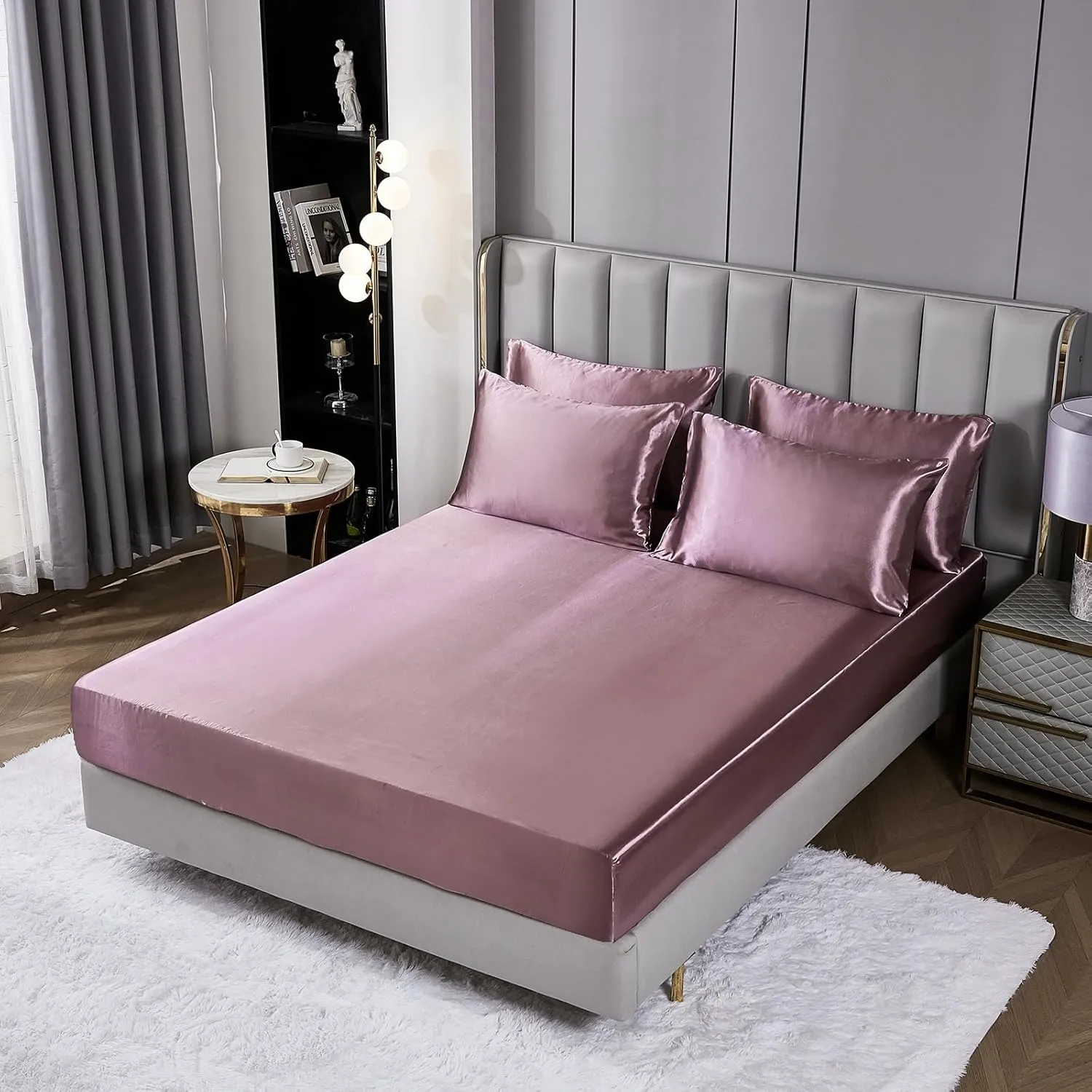 Satin Comforter Set with Sheet Set King Silk Like Satin Bed in a Bag 8 Pieces Luxury Silky Bedding with 1 Comforter, 1 Flat Sheet, 1 Fitted Sheet, 4 Pillowcases, 1 Cushion Cover (King, Blush Pink)