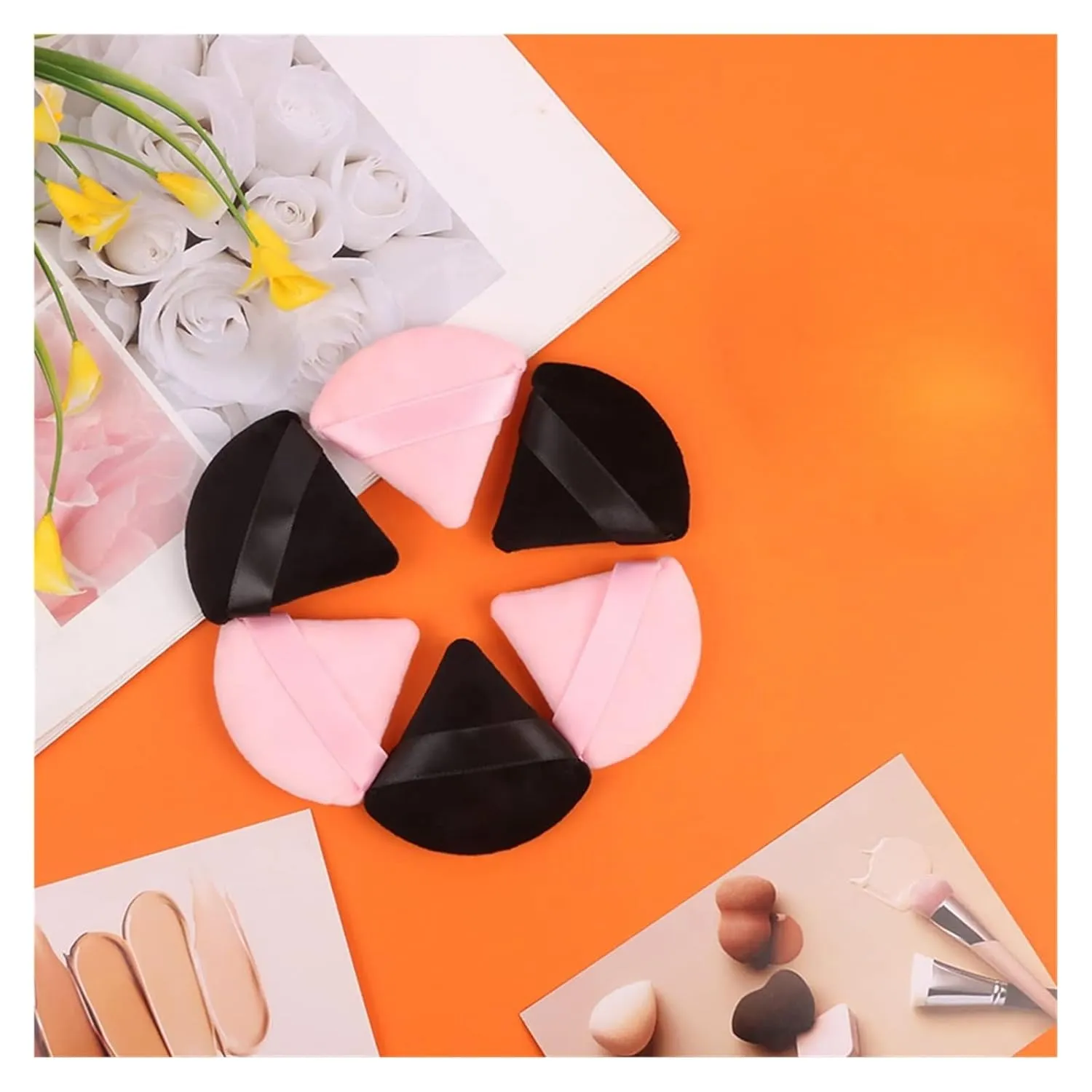 SBTRKT Triangle Velvet Powder Puff Pizza Flours Mini Face Makeup Sponge Cosmetics Washable Lightweight Makeup Tool (Color : Skin color 1pc)