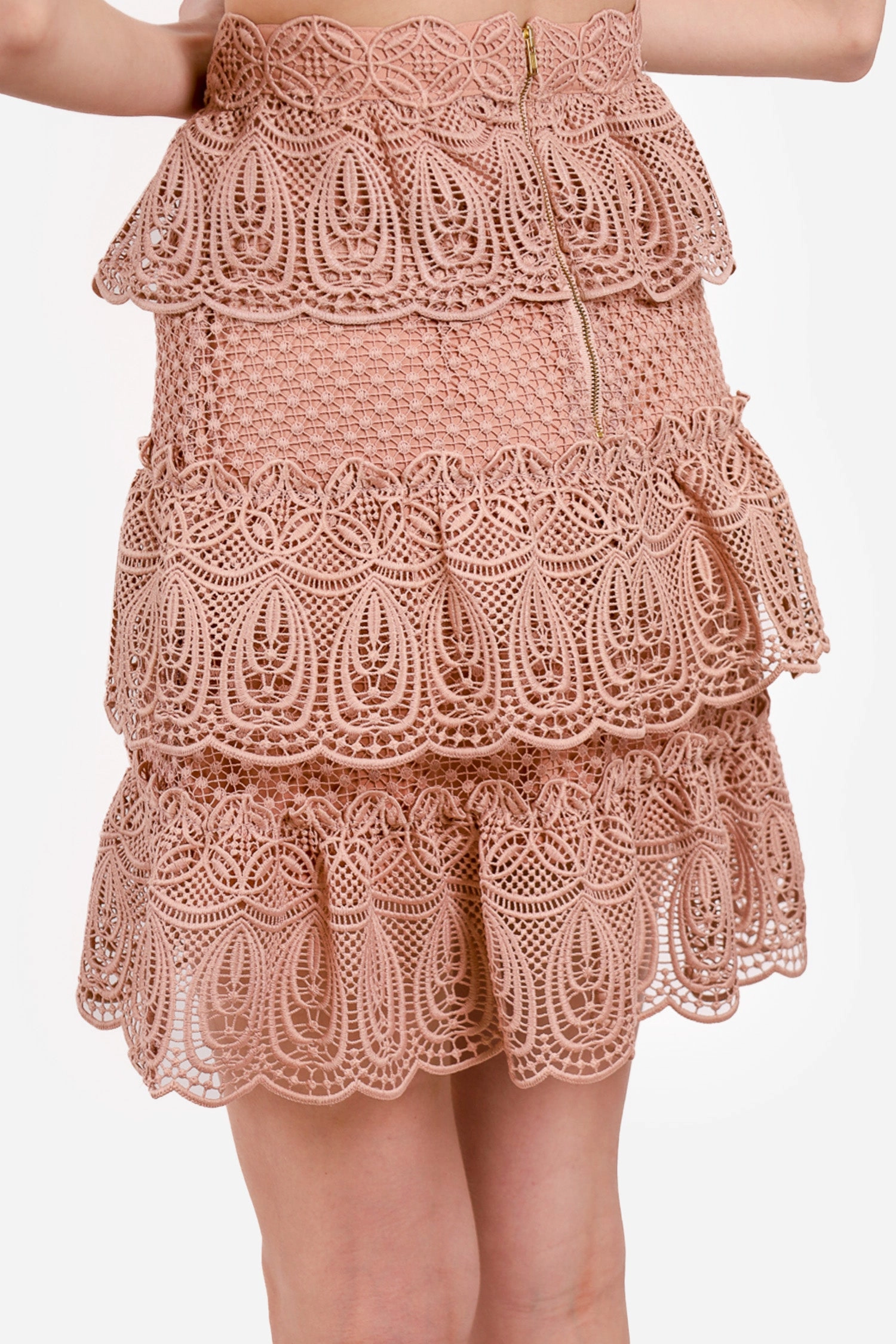 Self-Portrait Pink Tiered Ruffle Blush Coral Guipure Lace Skirt size 6