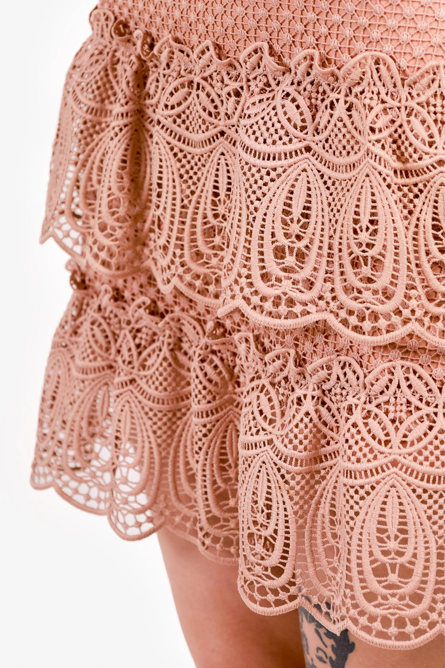 Self-Portrait Pink Tiered Ruffle Blush Coral Guipure Lace Skirt size 6