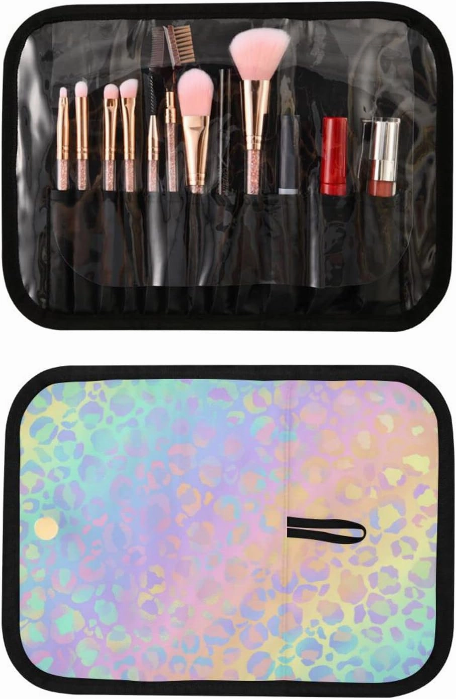 senya Rainbow Leopard Print Neon Toiletry Bag Hanging Travel Makeup Bag 3 PCS, Portable Makeup Organizer Cosmetic Bag Clear