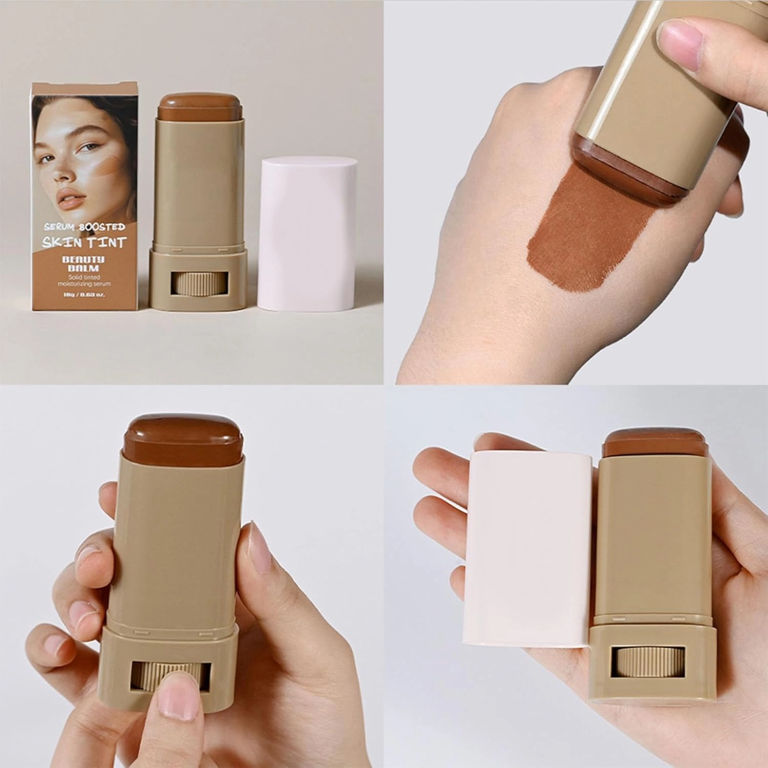 Serum Boosted Skin Tint Beauty Balm, Serum Boosted Foundation Face Stick, Hydrates-#06