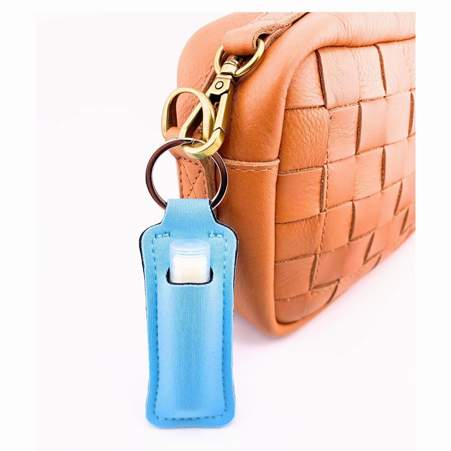 Set of 4 Chapsticks: Strawberry Ice Pop, Pink Lemonade, Peaches & Cream, Sweet Watermelon. Limited Edition by Chapstick I Love Summer Collection. Includes Lip Balm Holder Keychain (Blue)