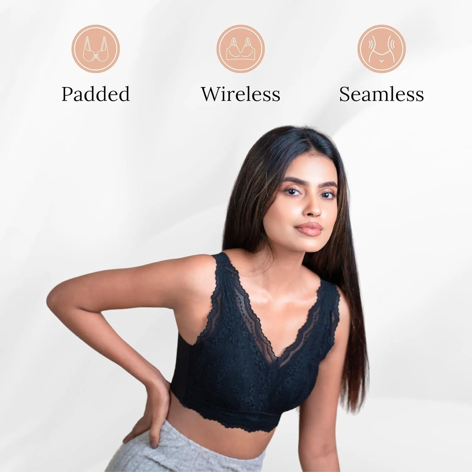 Shape Women's Lace Bralette Everyday Comfort Padded Bra for Women Non-Adjustable Strap Bra with Back Hook Closure