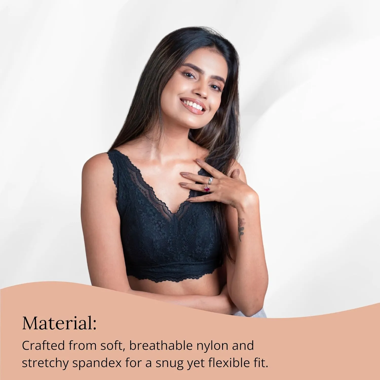 Shape Women's Lace Bralette Everyday Comfort Padded Bra for Women Non-Adjustable Strap Bra with Back Hook Closure