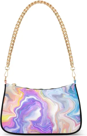 Shoulder Bag for Women, Neon Fluid Background Tote Bag Small Purses Cute Mini Zipper Handbag with Chain Strap