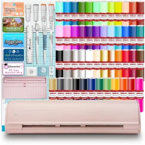 Silhouette Cameo 5 Pink 12in Vinyl Cutter Bundle with Advanced Blade Pack, Roll Feeder, 64 Premium 651 Vinyl Sheets, Silhouette Software, Tools, Guides, Classes, Deisgns, and More