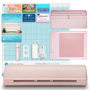 Silhouette Cameo 5 Pink 12in Vinyl Cutter Bundle with Electrostatic Grip Mat Atachment, Roll Feeder, Silhouette Software, Tools, Guides, Classes, Deisgns, and More