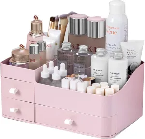 skin care organizer,Makeup Desk Organizer With Drawers,Countertop Organizer for Cosmetics,Vanity brush with Holder for Lipstick, Brushes, Eyeshadow, and Desktop Finishing Dresser (A-Large-pink)