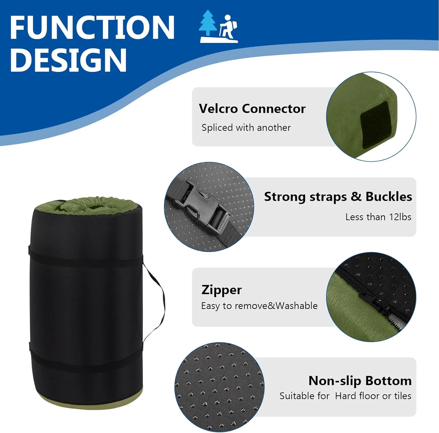 Sleeping pad for Camping Green,Roll Up Mattress Suitable for Camping & Guest & Car & Tent/Cot