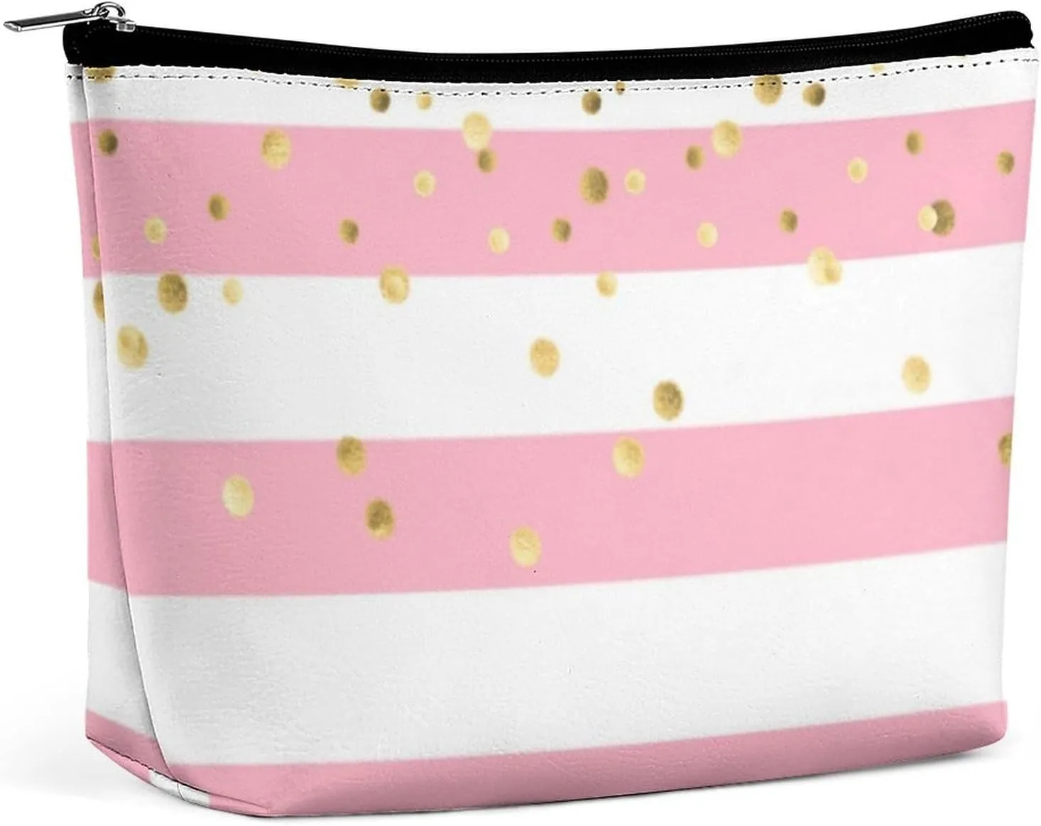 Small Cosmetic Bag, Stripes Blush Pink Rose Gold Makeup Bags Elegant Roomy Pouch for Women,Travel Toiletry Accessories Organizer