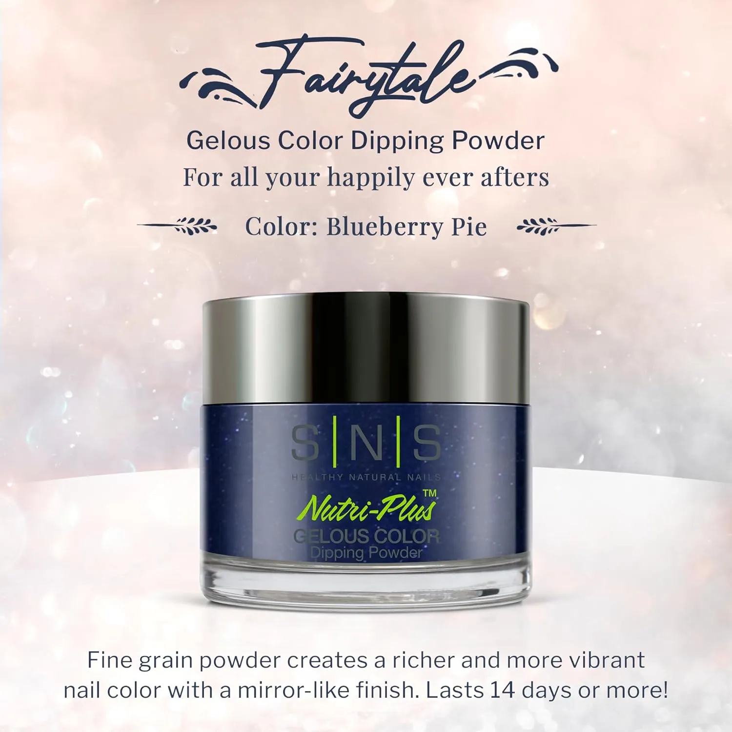 SNS Nail Dip Powder, Gelous Color Dipping Powder - Blueberry Pie (Blue/Navy, Shimmer) - Long-Lasting Dip Nail Color Lasts 14 Days - Low Odor & No UV Lamp Required - 1 Oz