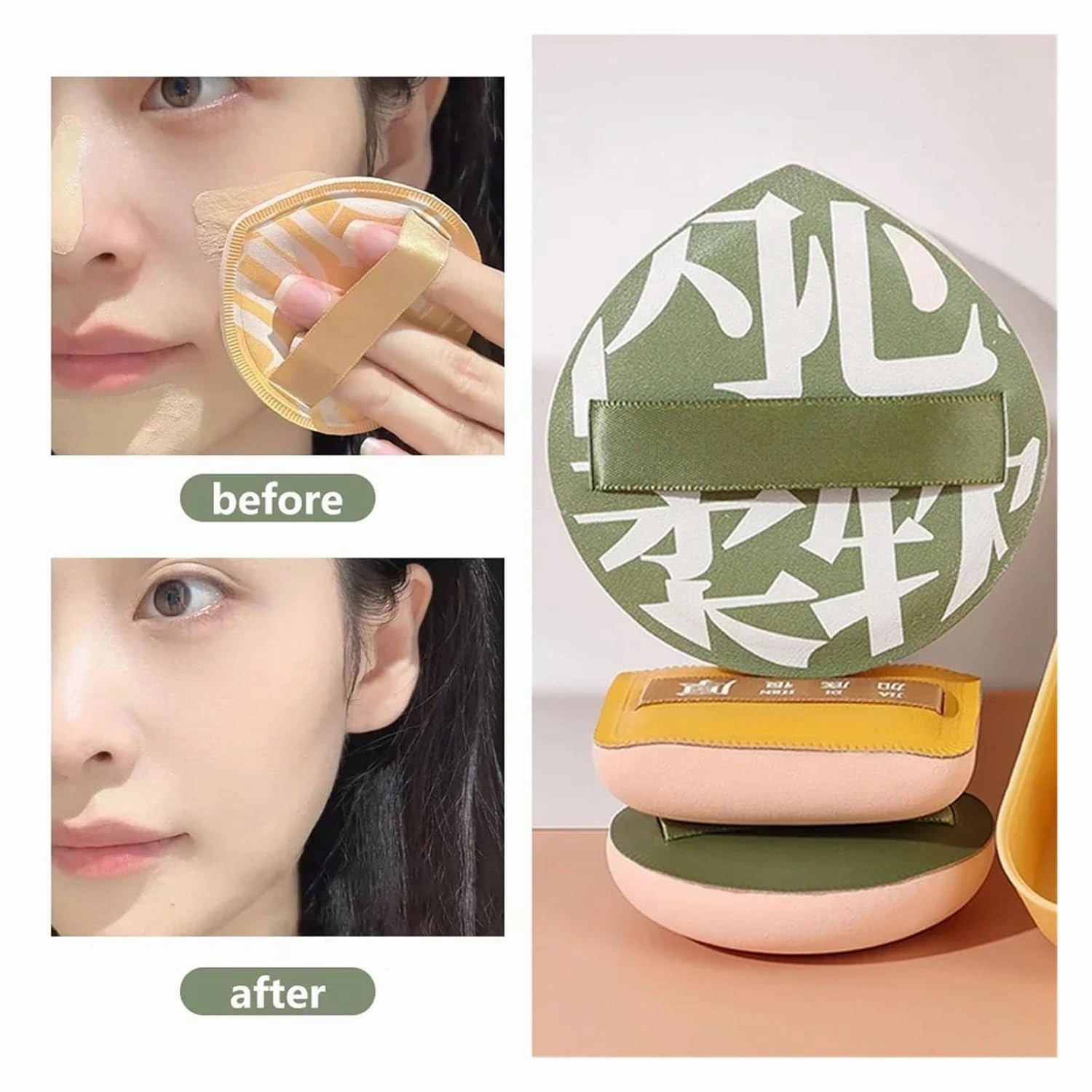 Soft Thick Makeup Puffs Large Cotton Velvet Powder Puff Liquid Foundation Sponge Cosmetics Tools Wet Dry Use Puff with Box(5pcs Yellow- S)