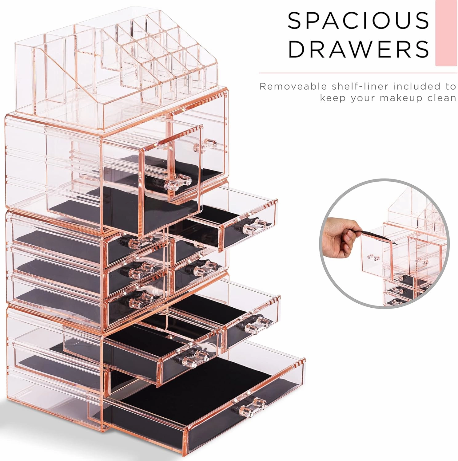 Sorbus Large Makeup Organizer - Clear Stackable Jewelry & Makeup Organizer For Vanity, Bathroom Storage, Dresser - 12 Drawers Cosmetic Beauty Organizers and Storage with Lipstick, Makeup Brush Holder