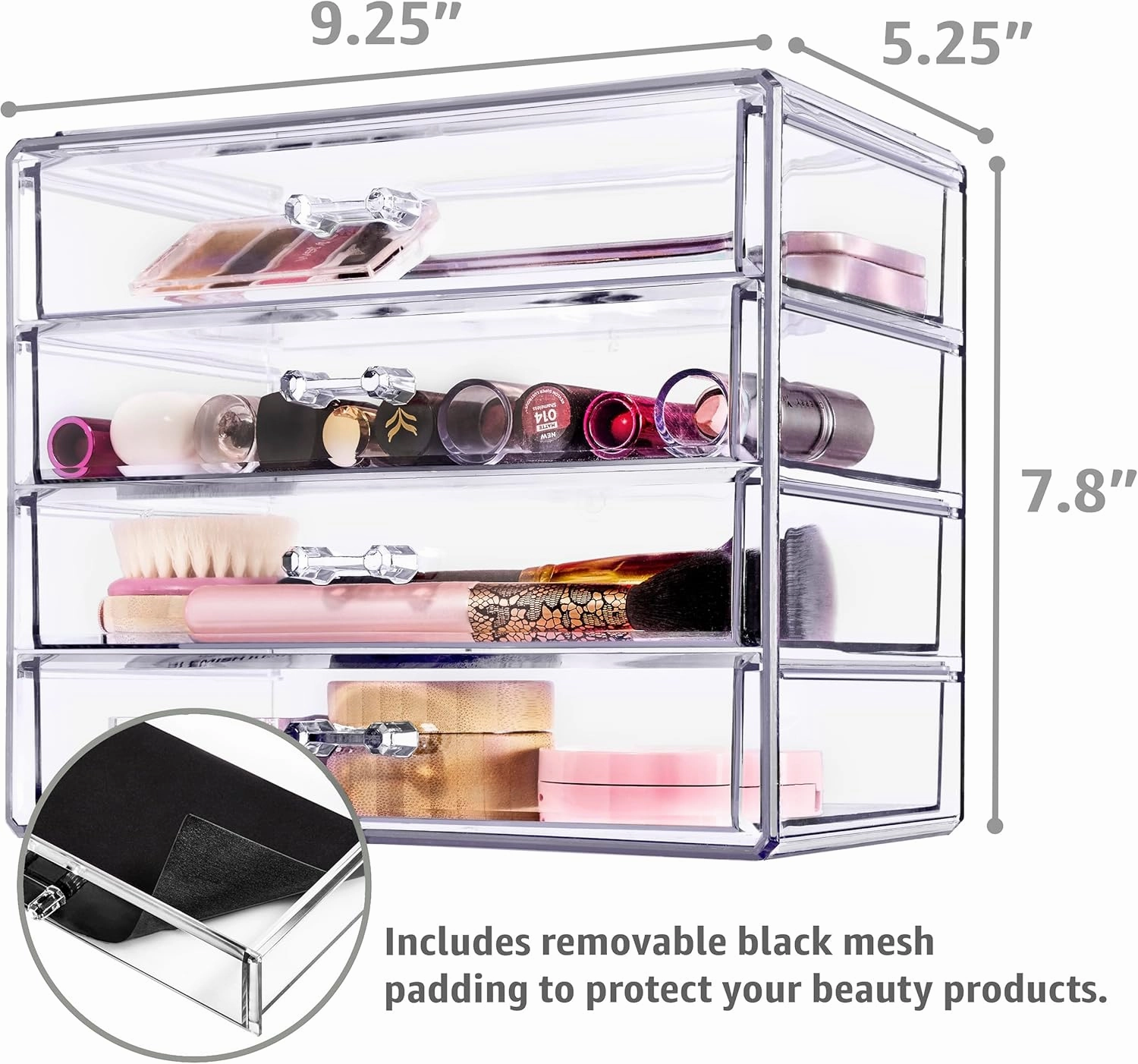 Sorbus Makeup Organizer - 4 Drawer Acrylic Make Up Organizers and Storage for Cosmetics, Jewelry, Beauty Supplies, Clear Makeup Organizer for Vanity, Girl's Room, College Dorm, Counter, Bathroom-Sinks
