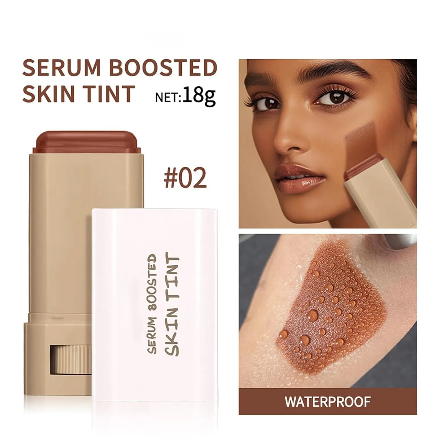 Splendor Serum Boosted Skin Tint Balm, Solid Tinted Moisturizing Serum Contour Stick Foundation Face Stick, Sweat-proof Portable for Women of All Skin Tones (#3-2PCS)